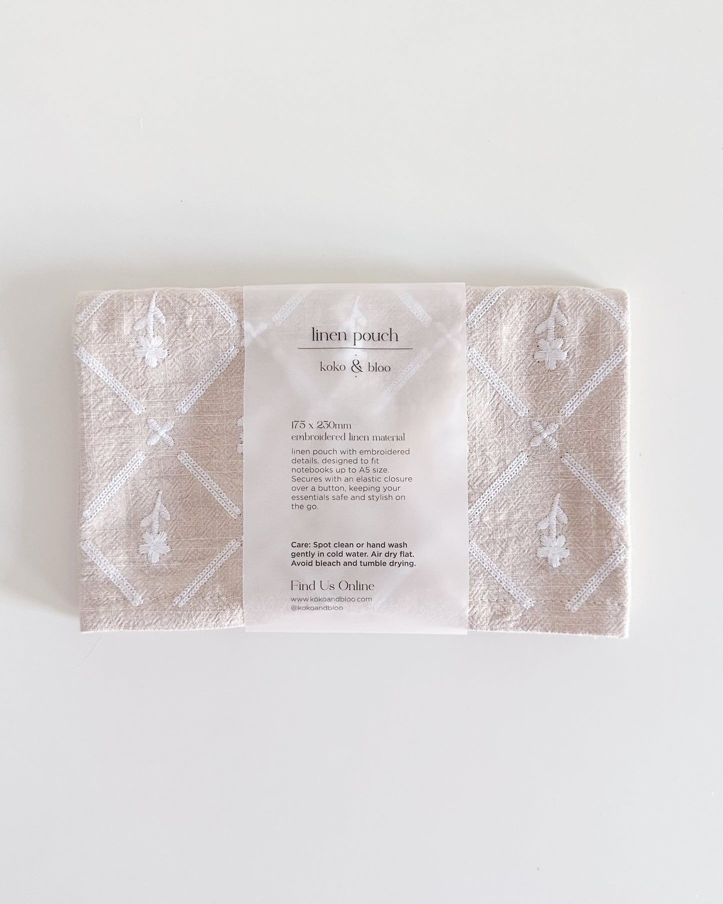 Linen Pouch - White Florals