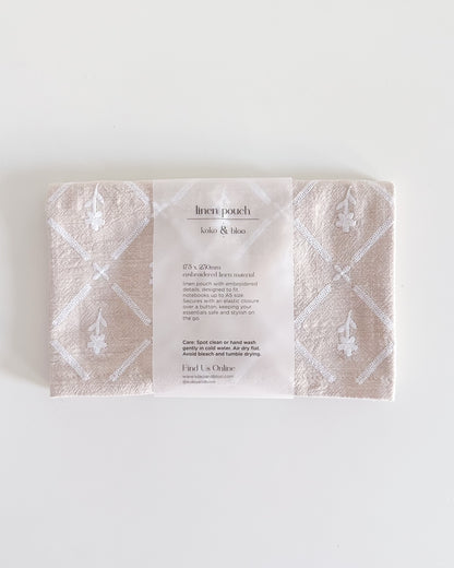Linen Pouch - White Florals