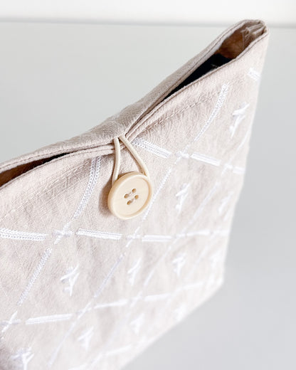 Linen Pouch - White Florals