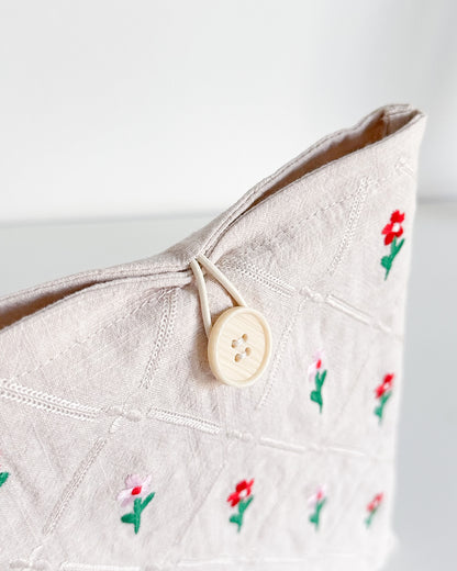 Linen Pouch - Rosy Florals