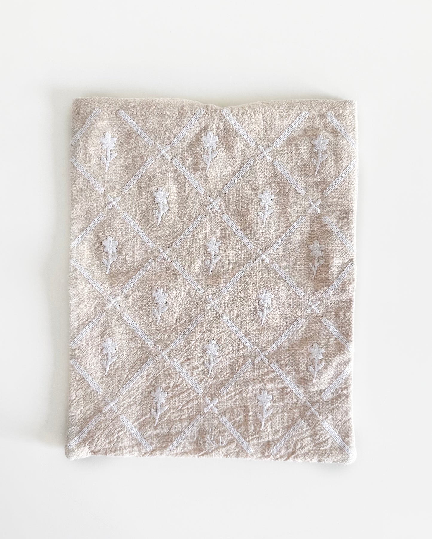 Linen Pouch - White Florals