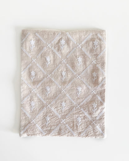 Linen Pouch - White Florals