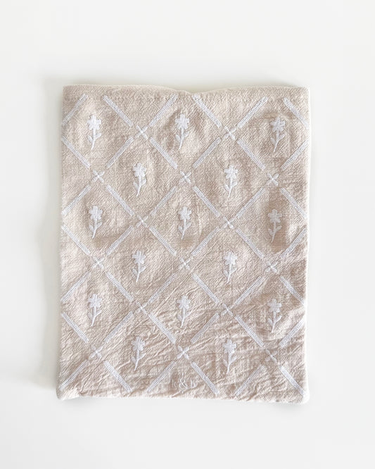 Linen Pouch - White Florals